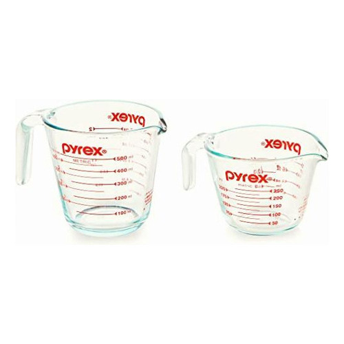 Pyrex Juego De 2 Tazas Medidoras De Vidrio, Incluye 1 Taza Y Color Juego de 2 tazas de Meausuring