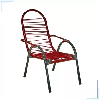 Cadeira Reforçada De Area Varanda De Fio De Pvc Espaguete Cor Vermelha