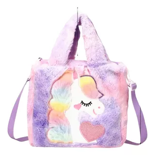 Cartera De Peluche Para Niña Diseño De Unicornio Bolso Felpa Color Lila