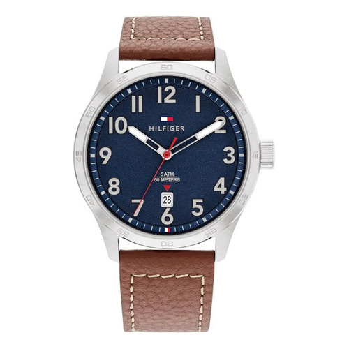 Reloj Tommy Hilfiger Hombre 1710559 Modern Classic Color de la malla Marrón Color del bisel Plateado Color del fondo Azul