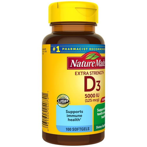 Vitamina D3 Corazon Huesos Salud 5,000iu 100 Capsulas Eg D49