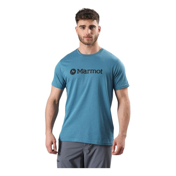 Polera Hombre Marmot Logo Tee Celeste