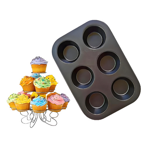 Placa Antiadherente Para 6 Cupcake X1u - Cotillón Waf Color Negro