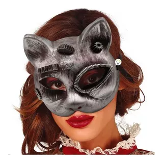 Máscara Steampunk Gato Mujer Halloween Disfraz Of325 Color Plateado