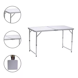 Mesa Dobravel Portatil Vira Maleta Leve Para Camping Praia Churrasco Branca 120x60cm