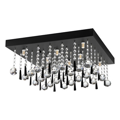 Plafon Cairel Cristal 8 Luces Lluvia Black Apto Led G9 Pal Negro
