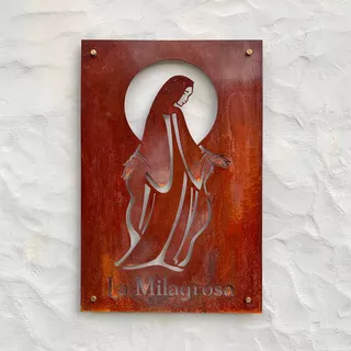 Virgen La Milagrosa Calada En Acero Corten 40x60cm