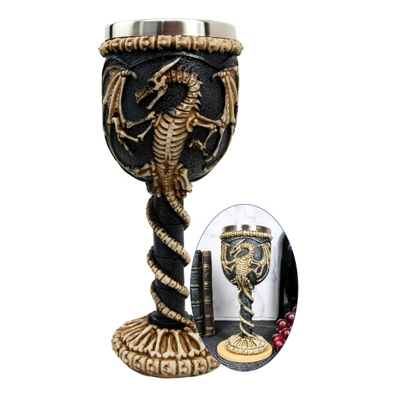 Copa Caliz Dragon Esqueleto Copa Vikingo Gotica Resina