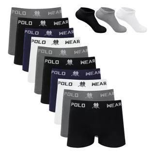 Kit 10 Cueca Boxer Polo Wear Microfibra Sortido + 3 Meias M4