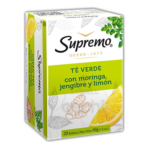 Te Supremo Verde Con Moringa, Jengibre Y Limon 20 Sobres