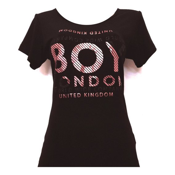 Playera Negra Dama Uk Rosa Metálico Con Brillos Boy London