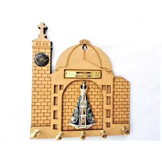 Porta Chave Madeira Mdf Aparecida Dourado Basilica Parede