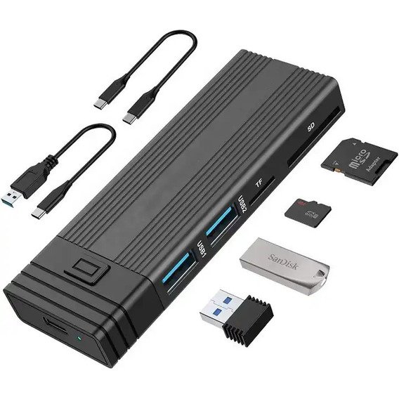 Cofre Ssd M.2 Nvme & Sata / Usb-c 10gbps / Hub Usb / Tf & Sd