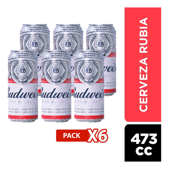Pack 6 Cerveza Budweiser Cerveza Budweiser Lata De 473cc