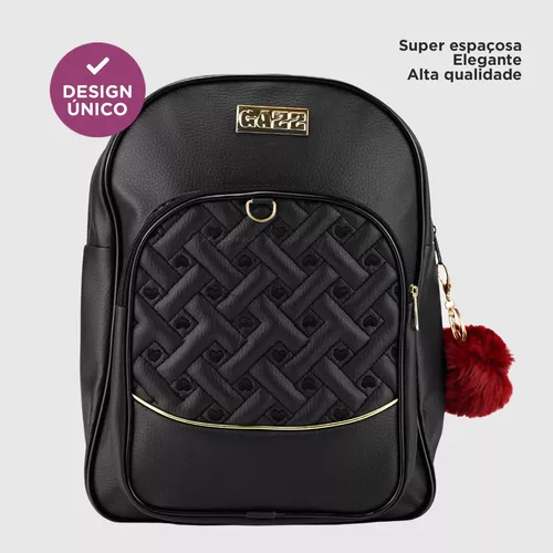 Mochila social de cuero para mujer, pequeña bloguera, trabajo, color negro,  diseño de tela de corazón