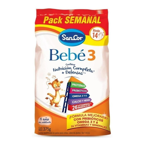 Leche de fórmula en polvo sin TACC Mead Johnson SanCor Bebé 3 en bolsa de 1 de 375g - 12 meses a 4 años