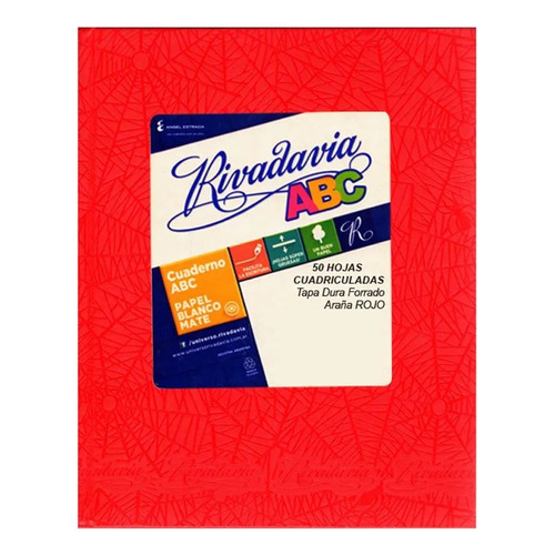 Cuaderno Tapa Dura Abc 50 Hojas 19x23,5 Rivadavia Color Rojo araña cuadriculado