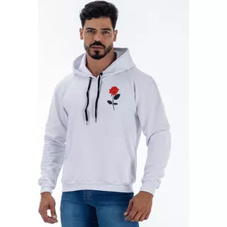 Blusa De Frio Moletom Estampado Basico Flor Com Capuz Blusão