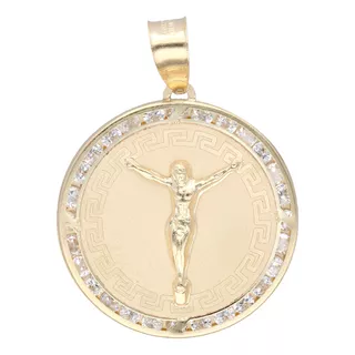 Dije Cristo Grecas Con Circonias Oro Amarillo 10k 2.2g 3.4cm