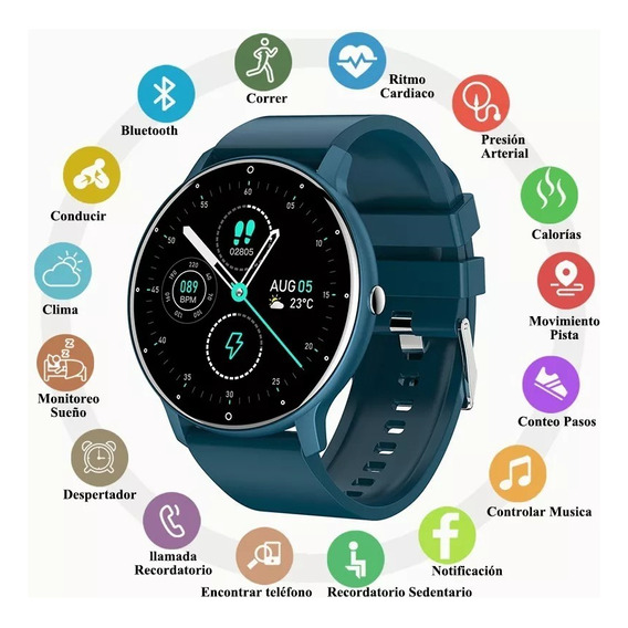 Smartwatch Zwear ZL02d Bt 4.0 Android iOS con pantalla de 1,3 pulgadas, color azul