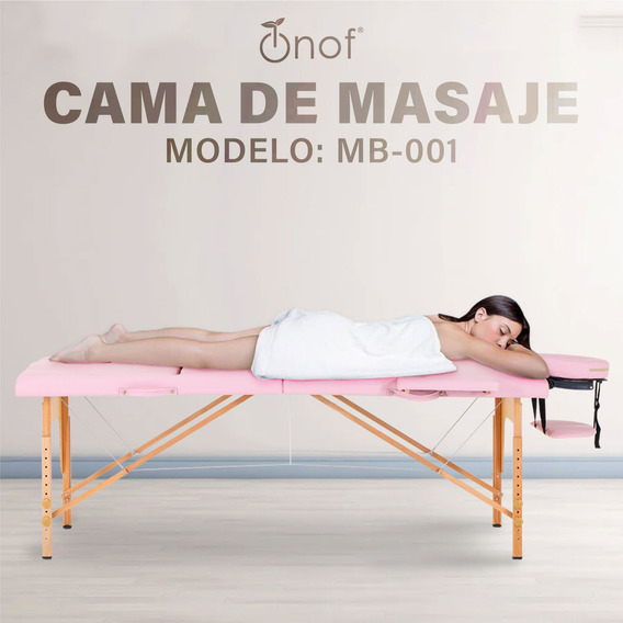 Cama Masaje Onof Portatil Profesional Modelo Ancho Con Funda Color Rosa claro