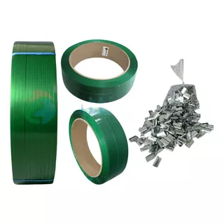 3 Rolos Fita Cinta De Arquear Pet Poliéster Verde + 1kg Selo