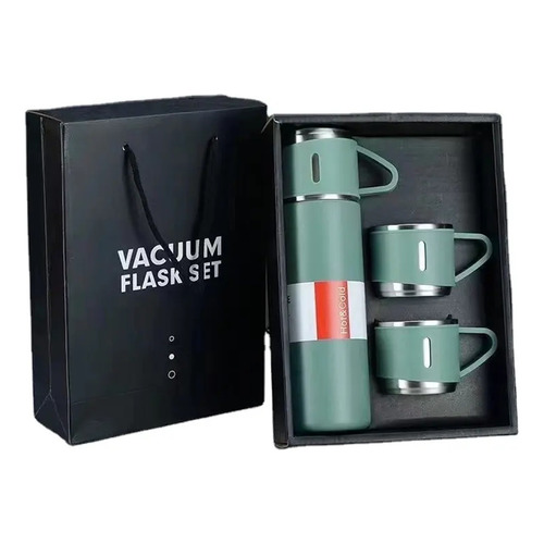 Set Termos De Agua Caliente Vasos Termicos Cafe + 3 Tazas Color Verde