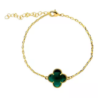 Pulseira Trevo Esmeralda Verde Virginia Banhado A Ouro 18k