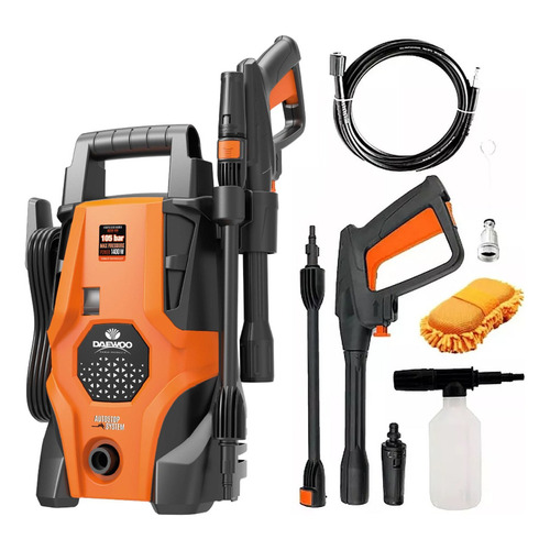 Hidrolavadora Alta Presión Daewoo Accesorios 1400w 1520 Psi Color Negro con Naranja