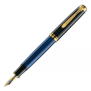 Caneta Tinteiro Luxo Pelikan M800 Black Blue Pena M Tinta Opcional Exterior Azul