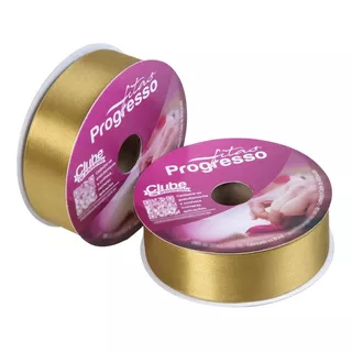 Fita De Cetim Progresso 38mm Rolo 50 Metros Várias Cores Cor 1353 Dourado