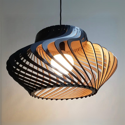 Lampara Colgante Singapur Negro Madera Apto E27 Delu Negro