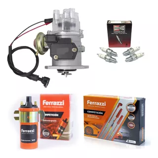 Kit Distribuidor Electronico + Bobina + Cables Ferrazzi Competicion 9mm + Bujias Fiat Uno Duna 147 Regatta 1.4 1.6