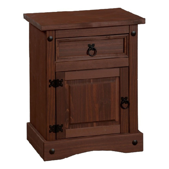 Mesa De Luz Linea Mexicana 1 Cajon Madera Nogal Oscuro E104 Color Marrón