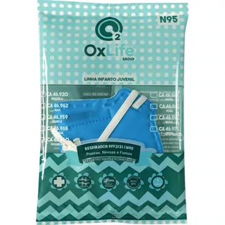 Máscara Infantil Pff2 - N95 - Cores - Kit Com 20 Un. Cor Azul-sky