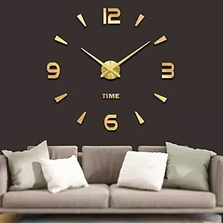 Reloj De Pared 3d Números Grande Dorado