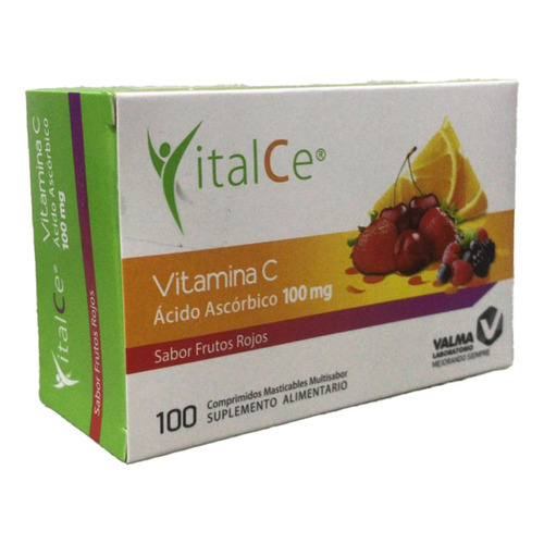 Vitamina C 100mg 100 Comprimidos Masticables Frutos Vitalce Sabor Frutos Rojos