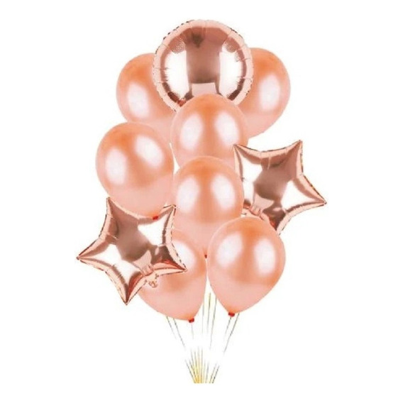 Set Globos Estrellas Rose Gold Cotillón Activarte