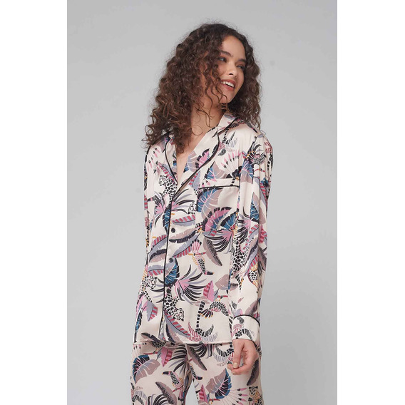 Camisa De Pijama Tropical Jungle De Satén Mujer Luz De Mar