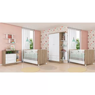  Quarto Do Bebê Kit Para Gêmeos Com 2 Berços Cômoda Roupeiro