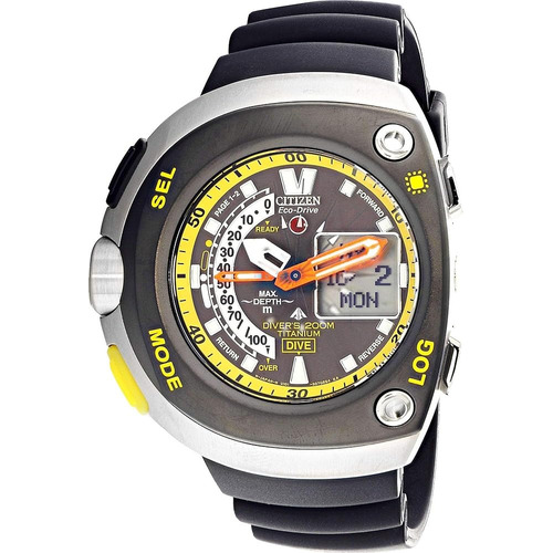 Reloj Citizen Jv005500e Para Hombre Eco Drive Analogico Color De La Malla Negro Color Del Bisel Negro/amarillo Color Del Fondo Negro