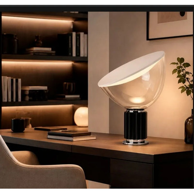 Velador De Mesa Aluminio Negro Y Vidrio Led Negro Transparente