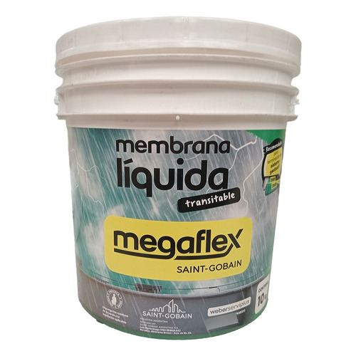 Membrana Liquida Para Techos Megaflex X 10lt De Color Blanco Acabado Brillante