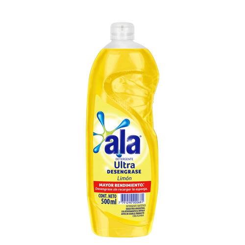 Detergente Ala Ultra Limón semi concentrado en botella 500 ml