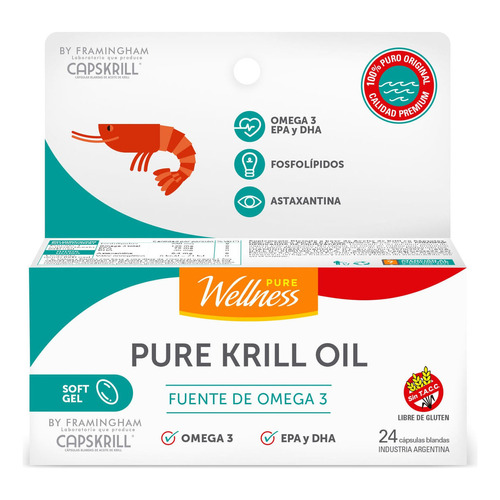 Suplemento Pure Wellness Aceite De Krill 500 Mg 24 Cápsulas