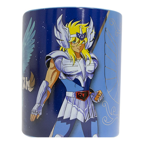 Taza Coleccionable Caballeros Del Zodiaco Acabados Metalico Color Azul Hyoga El Cisne