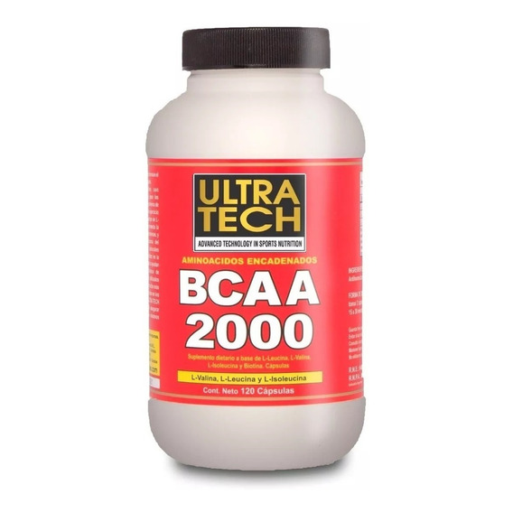 Bcaa 2000 Ultra Tech X 120 Caps. Aminoácidos Esenciales Energía Fuerza Recuperación Masa Muscular Sabor Sin sabor