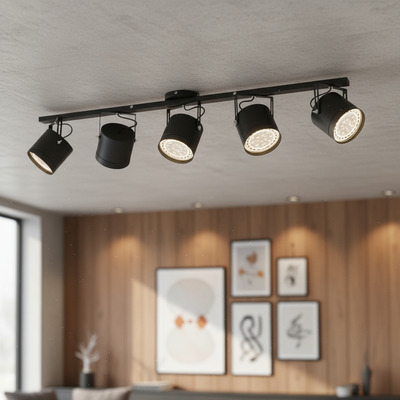 Aplique Liston 5 Luces Gu10 Tacho Cine Ar111 Negro Apto Led
