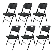 6 Sillas De Comedor Exterior Dyvan Sp08 Plegables Plastico Negro