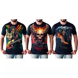 Kit Camisetas Skull Caveira Rock Camisas Masculina